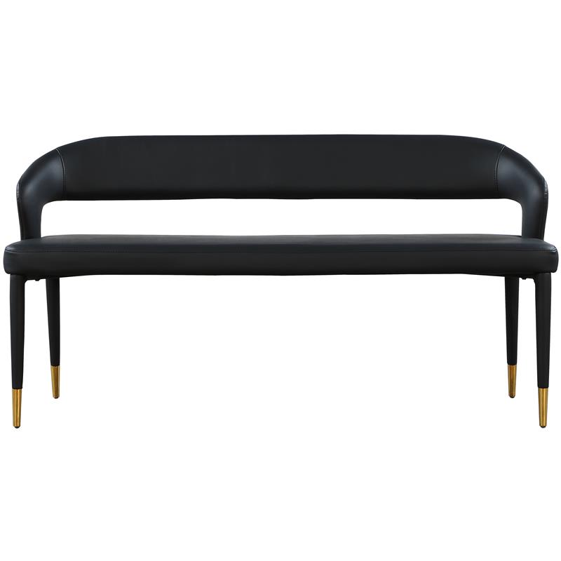 Maklaine Contemporary Soft Black Vegan Leather Rounded Back Bench