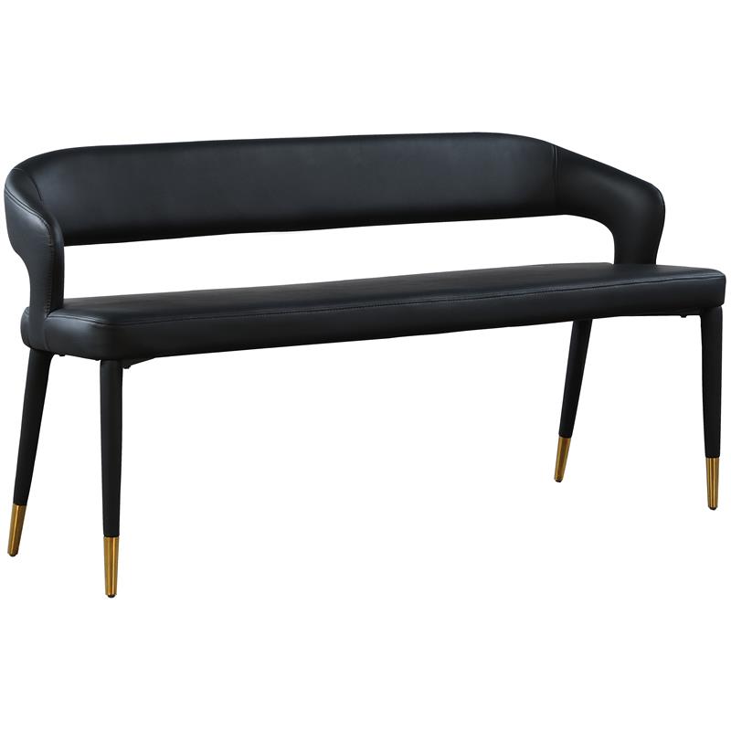 Maklaine Contemporary Soft Black Vegan Leather Rounded Back Bench