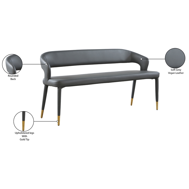 Maklaine Modern / Contemporary Soft Gray Vegan Leather Bench