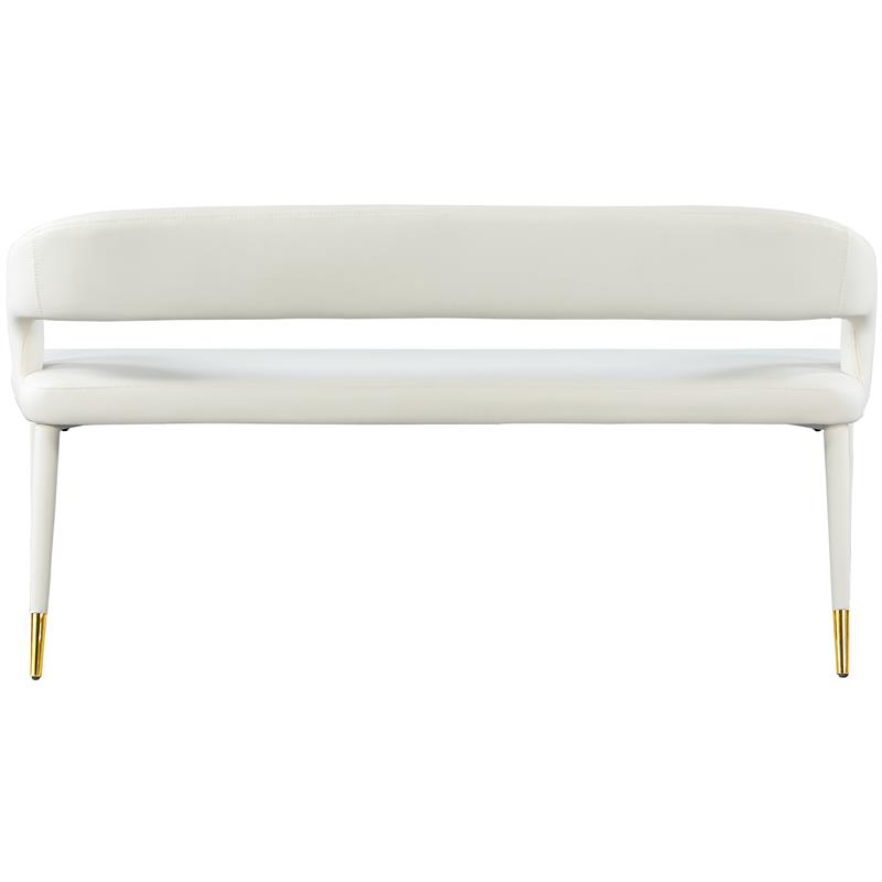 Maklaine Contemporary Soft White Vegan Leather Rounded Back Bench
