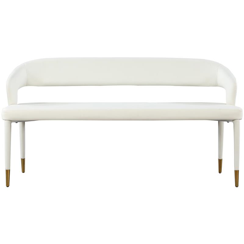 Maklaine Contemporary Soft White Vegan Leather Rounded Back Bench