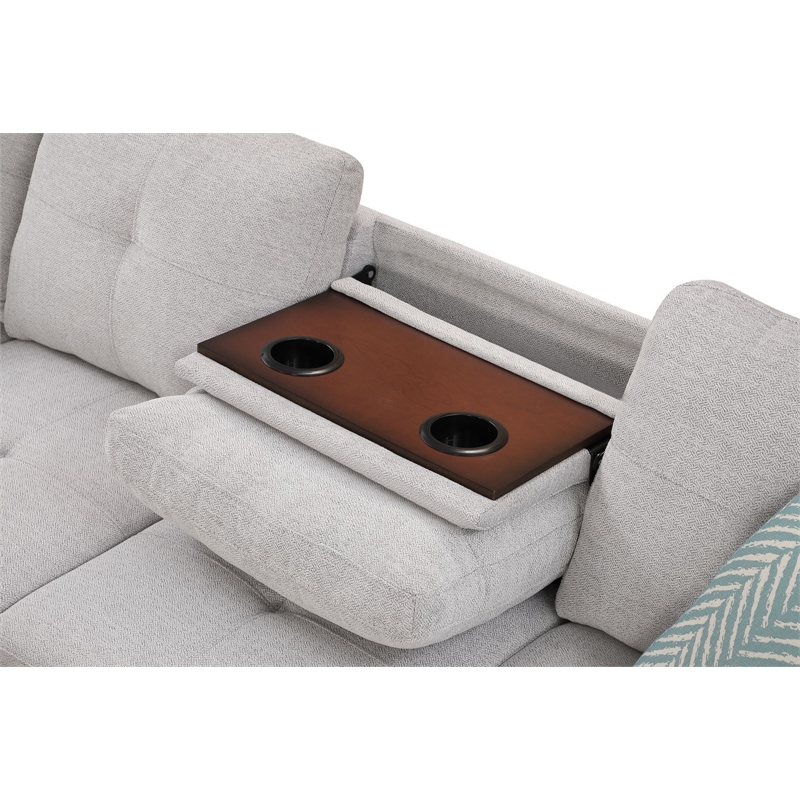 Maklaine Polyester Fabric Sectional Sofa with Ottoman-Light Gray