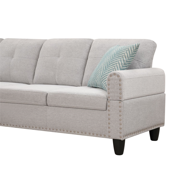 Maklaine Polyester Fabric Sectional Sofa with Ottoman-Light Gray