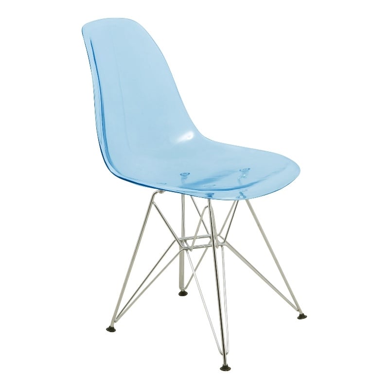Maklaine Modern Eiffel Base Dining Side Chair in Transparent Blue