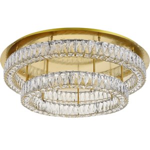 Maklaine Modern 2 Tier 34&quot Round Royal Cut LED Flush Mount in Gold