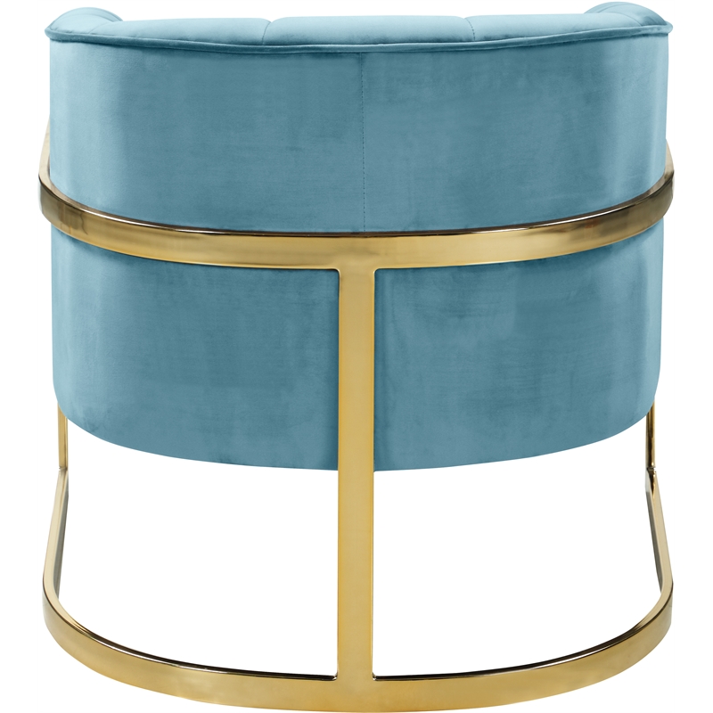 Maklaine Modern Aqua Velvet Accent Chair with Stainless Steel Base