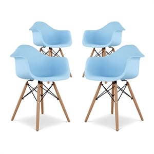 Maklaine 17.5&quot Plastic and Beech Wood Armchairs in Blue (Set of 4)