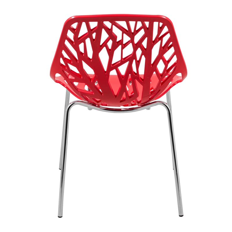 Maklaine Modern Dining Side Chair With Chromed Legs in Red Set of 4
