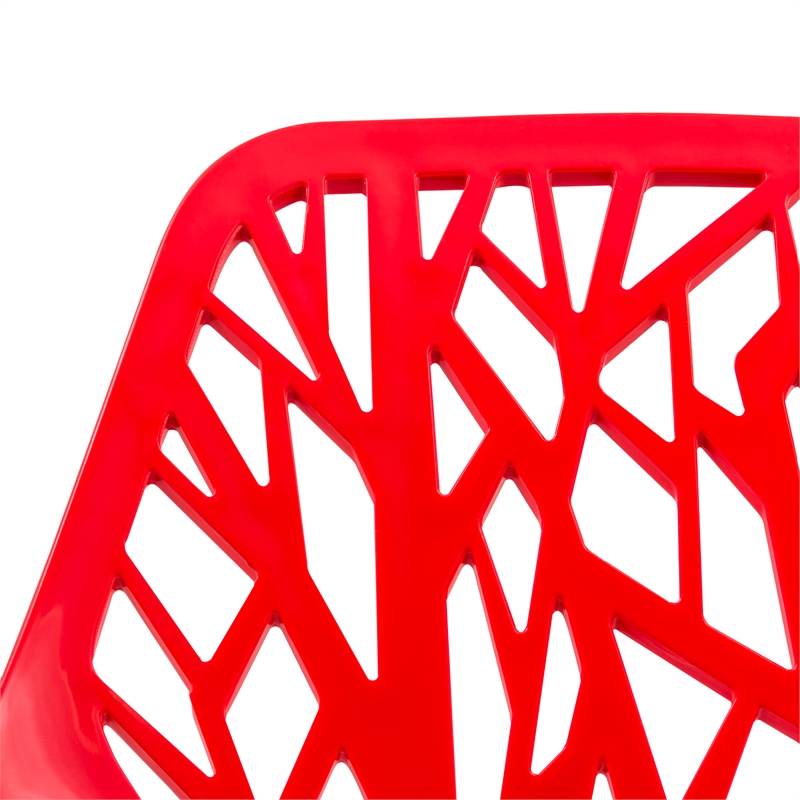 Maklaine Modern Dining Side Chair With Chromed Legs in Red Set of 4