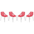 Maklaine Modern Dining Side Chair With Chromed Legs in Red Set of 4