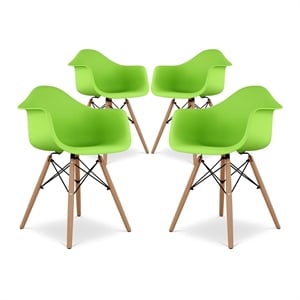 Maklaine 17.5&quot Plastic and Beech Wood Armchairs in Green (Set of 4)