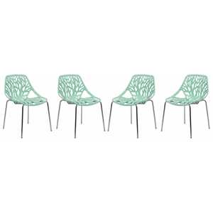 Maklaine Modern Dining Side Chair With Chromed Legs in Mint Set of 4