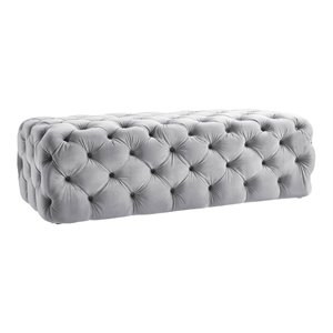 Maklaine 16.1&quotH Transitional Soft Velvet Upholstered Ottoman in Gray