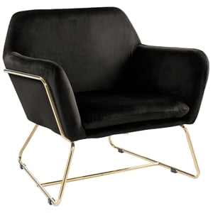 Maklaine Modern Soft Velvet Accent Arm Chair with Metal Base in Black