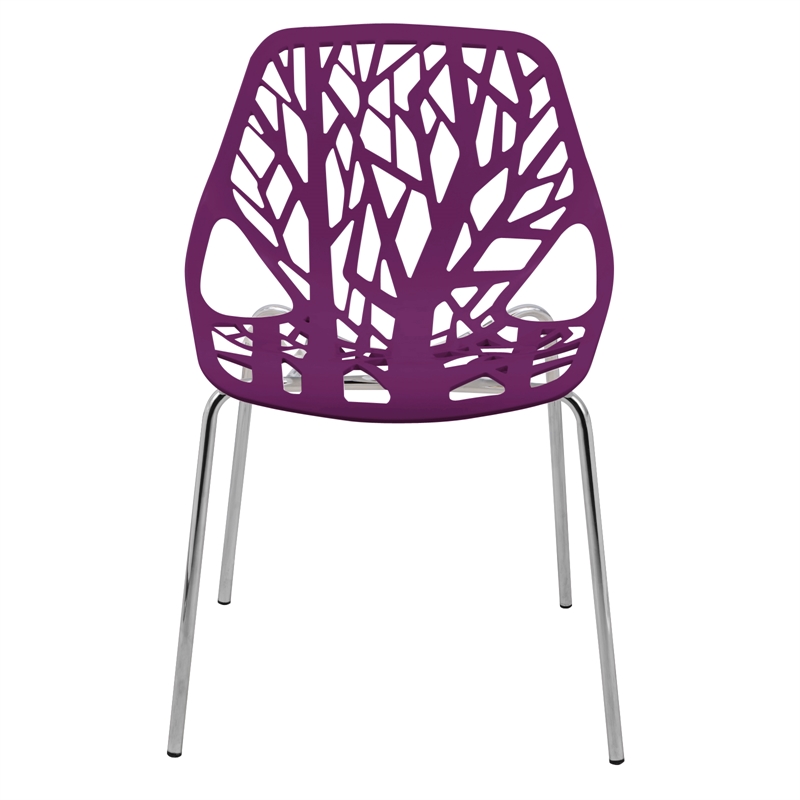 Maklaine Modern Dining Side Chair With Chromed Legs in Purple Set of 4
