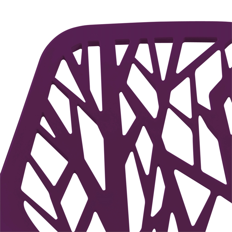 Maklaine Modern Dining Side Chair With Chromed Legs in Purple Set of 4