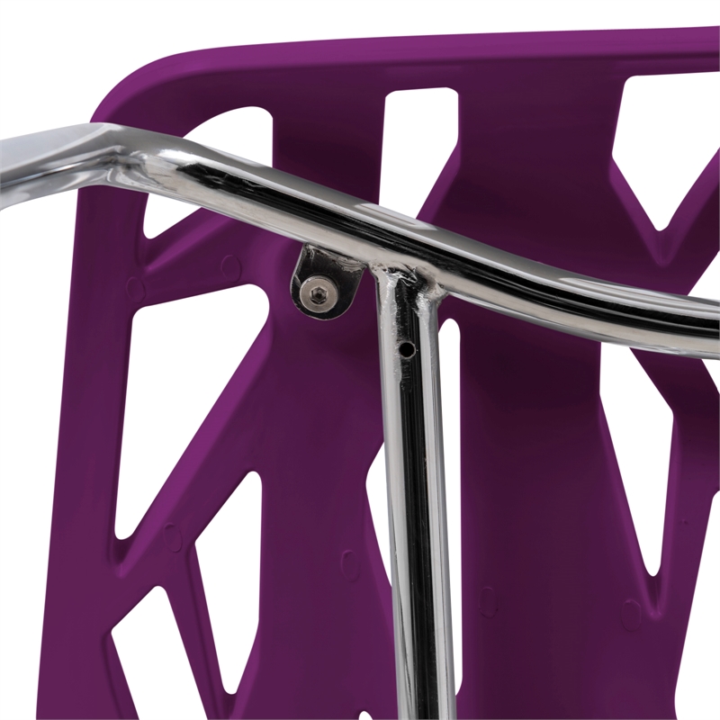 Maklaine Modern Dining Side Chair With Chromed Legs in Purple Set of 4