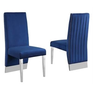 Maklaine Navy Tufted Velvet Accent Side Chairs with Silver Legs (Set of 2)