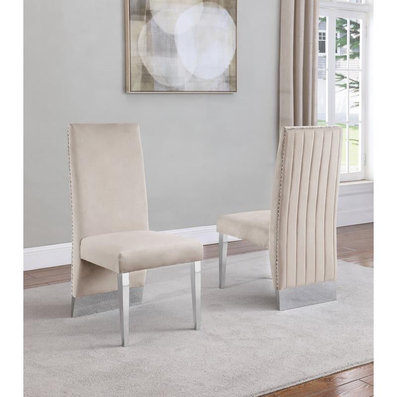 Maklaine Cream Tufted Velvet Accent Side Chairs with Silver Legs (Set of 2)