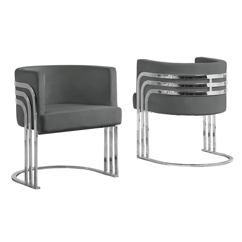 Maklaine Dark Gray Velvet Accent Barrel Leisure Chair with Silver Chrome Legs