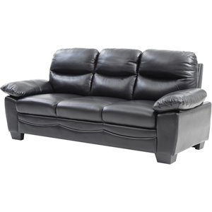 Maklaine Contemporary Pocket Coil Spring Seating Faux Leather Sofa in Black