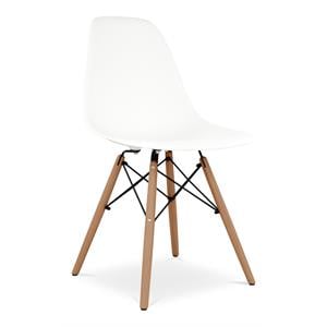 Maklaine Modern 17.5&quot Plastic and Beech Wood Dining Chair in White