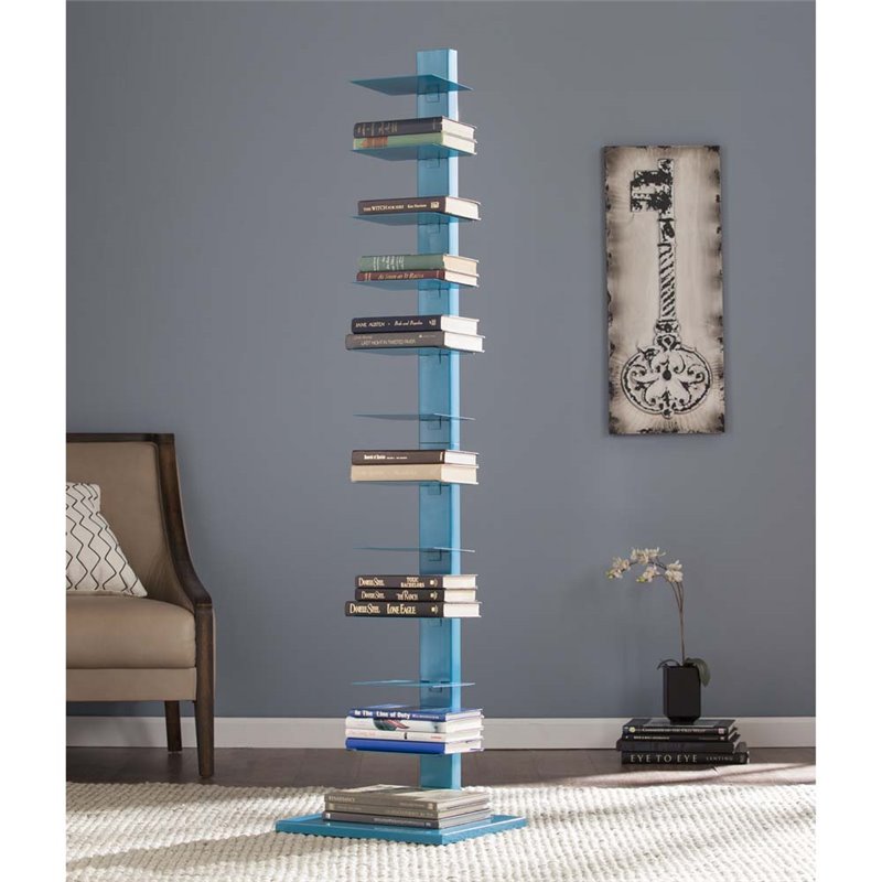 Maklaine Modern / Contemporary Tower Shelf in Bright Cyan Finish