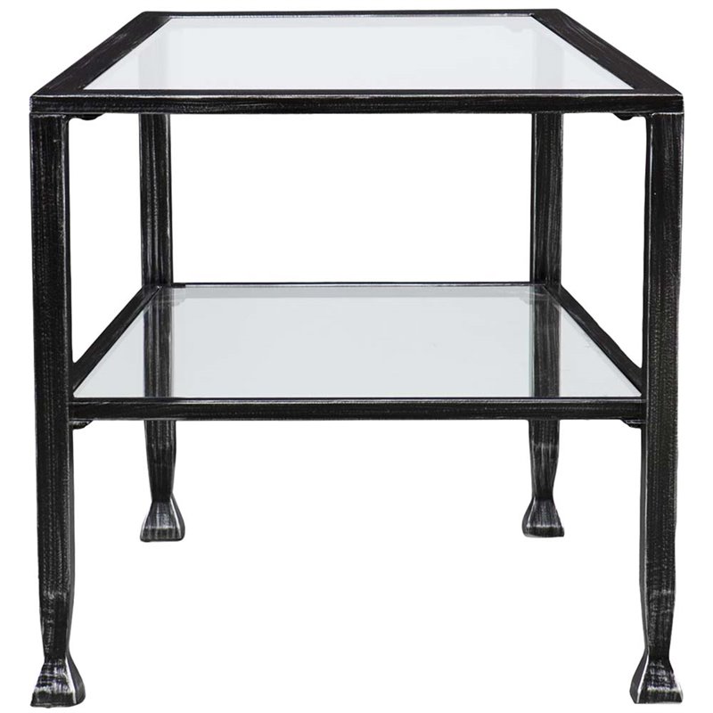 Maklaine Contemporary Glass Top Metal Coffee Table in Black Finish