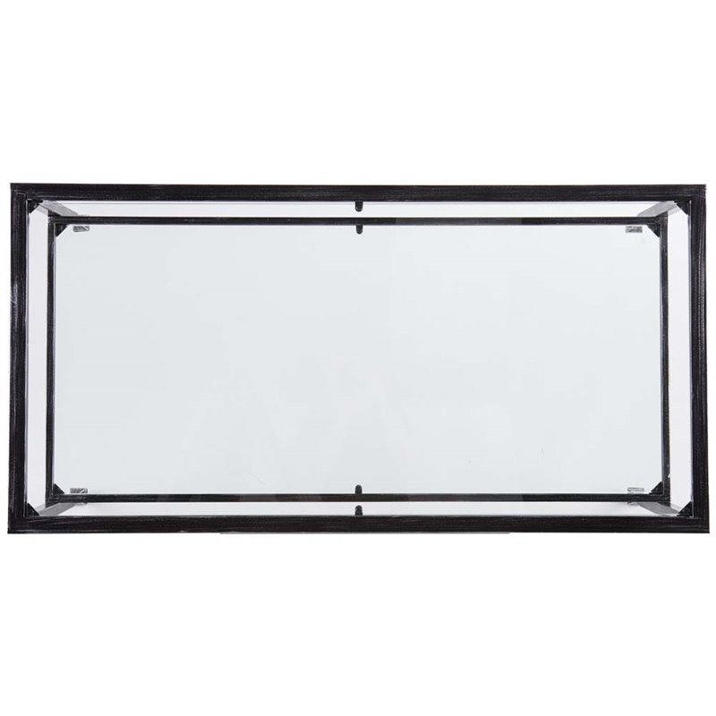 Maklaine Contemporary Glass Top Metal Coffee Table in Black Finish