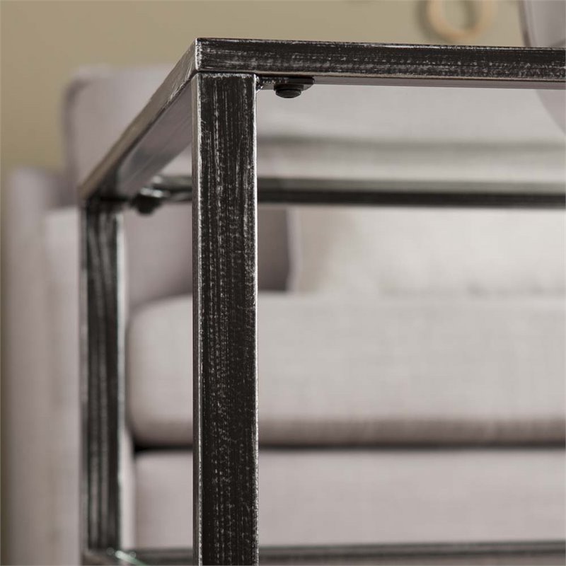 Maklaine Contemporary Glass Top Metal Coffee Table in Black Finish