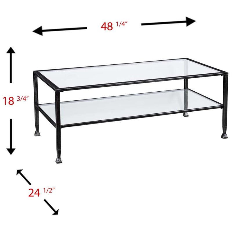 Maklaine Contemporary Glass Top Metal Coffee Table in Black Finish