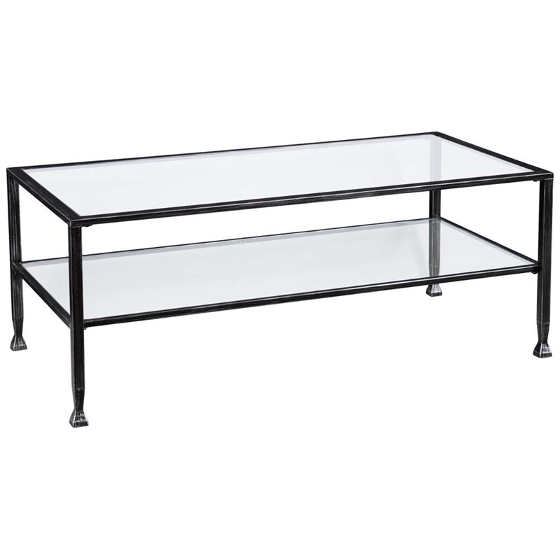 Maklaine Contemporary Glass Top Metal Coffee Table in Black Finish