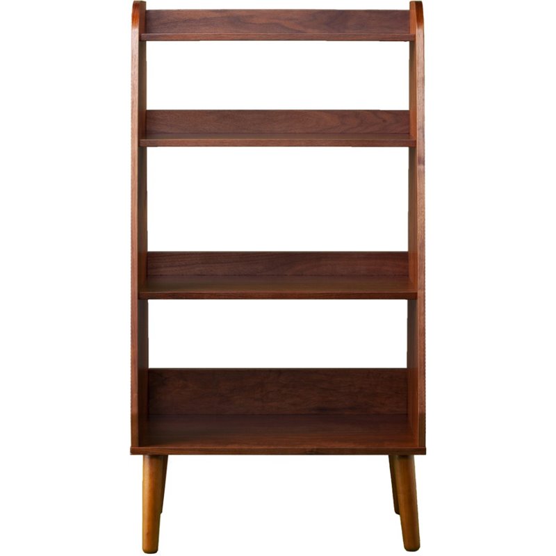 Maklaine 4 Shelf Mid Century Modern Wood Bookcase in Walnut Finish