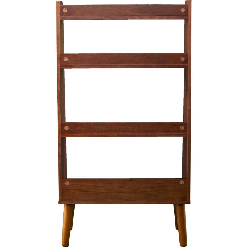 Maklaine 4 Shelf Mid Century Modern Wood Bookcase in Walnut Finish