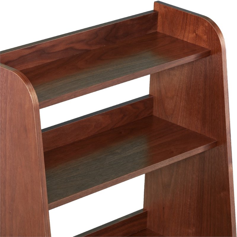 Maklaine 4 Shelf Mid Century Modern Wood Bookcase in Walnut Finish