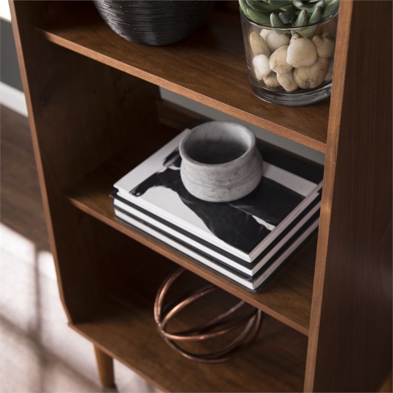 Maklaine 4 Shelf Mid Century Modern Wood Bookcase in Walnut Finish