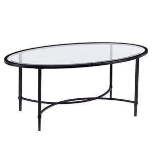 Maklaine Contemporary Oval Glass Top Cocktail Table in Black