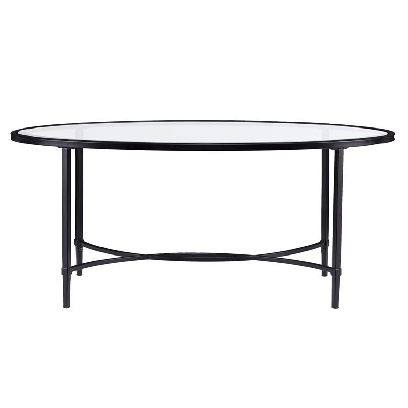 Maklaine Contemporary Oval Glass Top Cocktail Table in Black