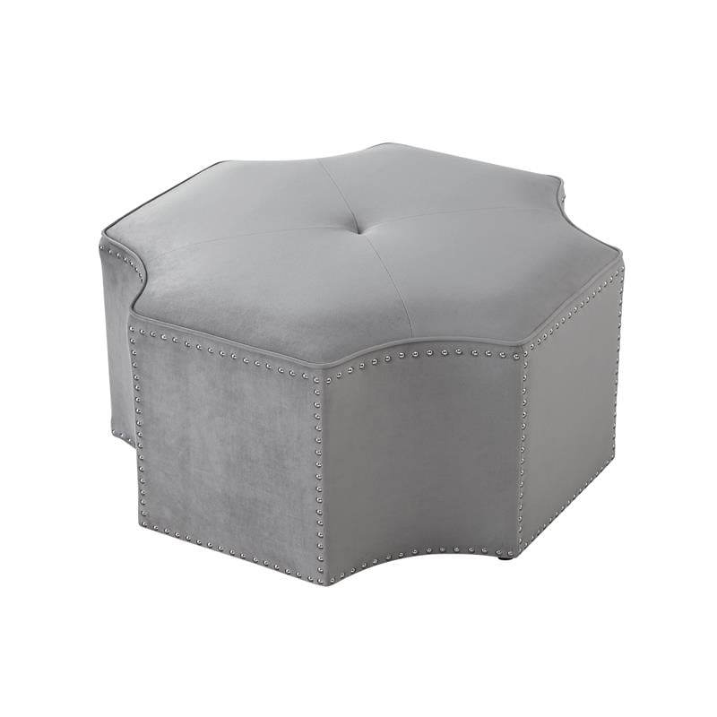 Maklaine Velvet Upholstered Octagon Cocktail Ottoman in Gray