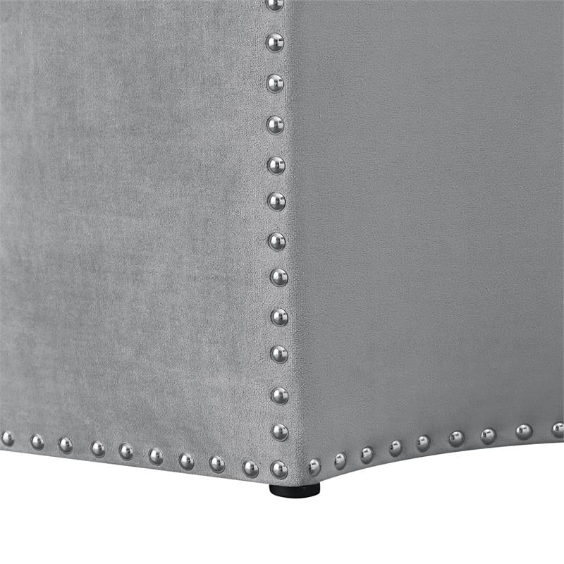 Maklaine Velvet Upholstered Octagon Cocktail Ottoman in Gray