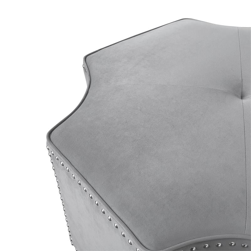 Maklaine Velvet Upholstered Octagon Cocktail Ottoman in Gray