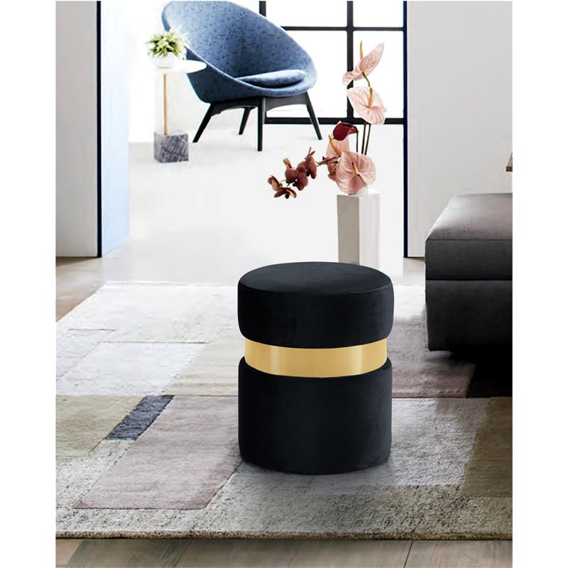 Maklaine Modern / Contemporary Velvet Ottoman/Stool in Black