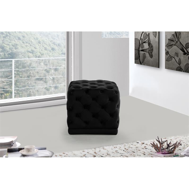 Maklaine Modern / Contemporary Velvet Ottoman/Stool in Black
