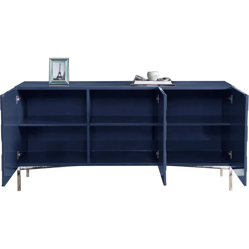 Maklaine Contemporary Solid Wood Sideboard Buffet in Navy Lacquer