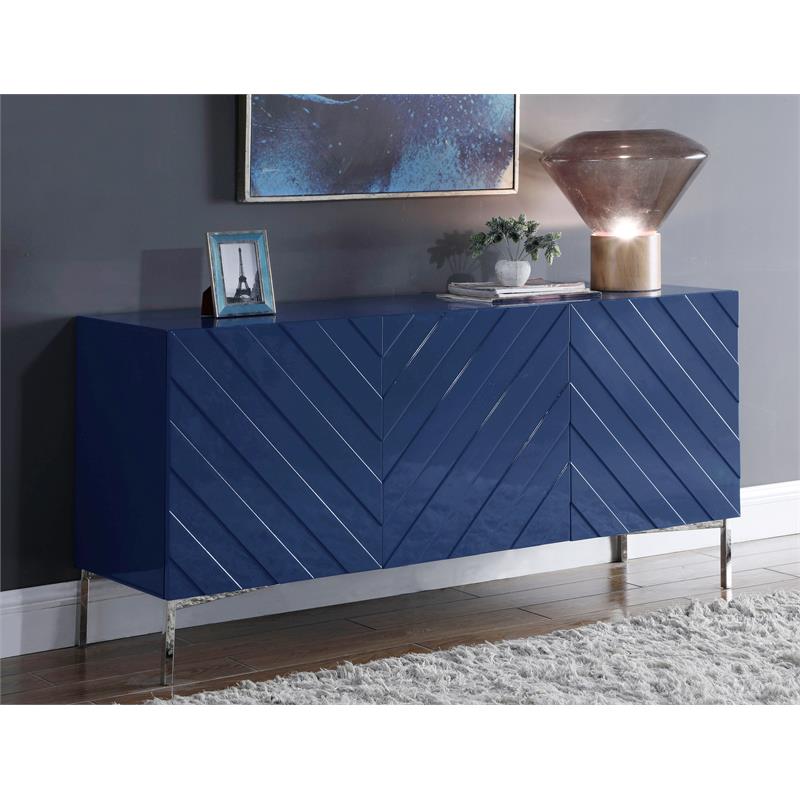 Maklaine Contemporary Solid Wood Sideboard Buffet in Navy Lacquer
