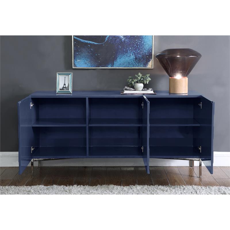 Maklaine Contemporary Solid Wood Sideboard Buffet in Navy Lacquer