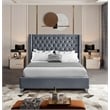 Maklaine Solid Wood Tufted Velvet Wing Back Full Bed in Gray
