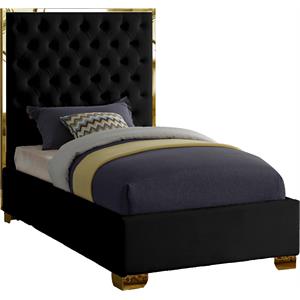 Maklaine Contemporary Solid Wood and Velvet Twin Bed in Black