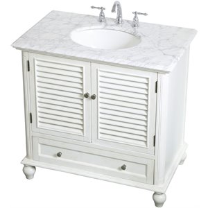 Maklaine 36&quot Single Marble Top Bathroom Vanity in Antique White