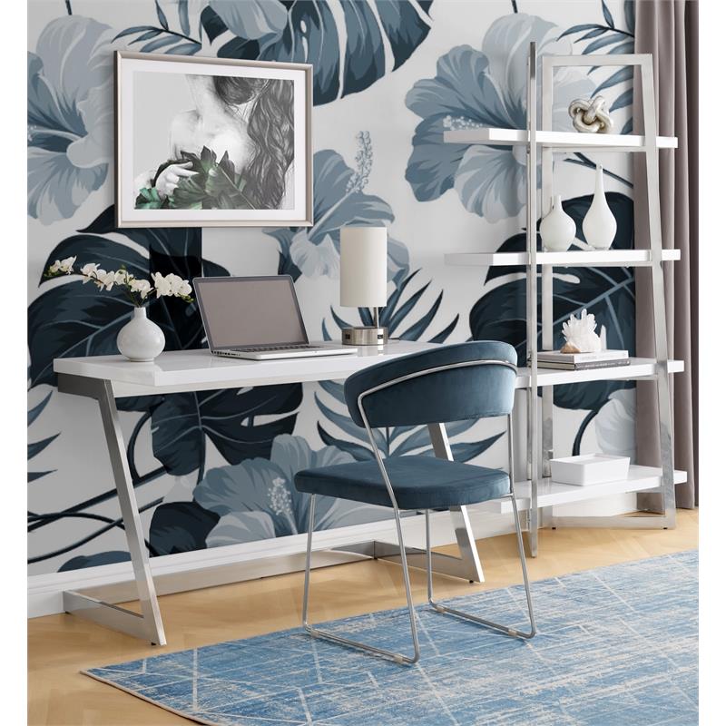 Maklaine Modern Stainless Steel Base Writing Desk in White/Chrome